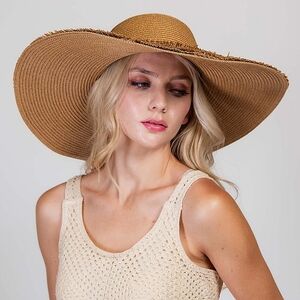 Beloved Millinery Gorgeous Bohemian Tan Fringe Fine Wide-Brim Spring Summer Hat